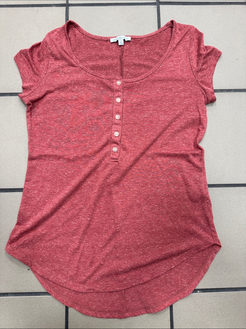 Charlotte Russe Heathered Rust Scoop Neck Henley Tee
